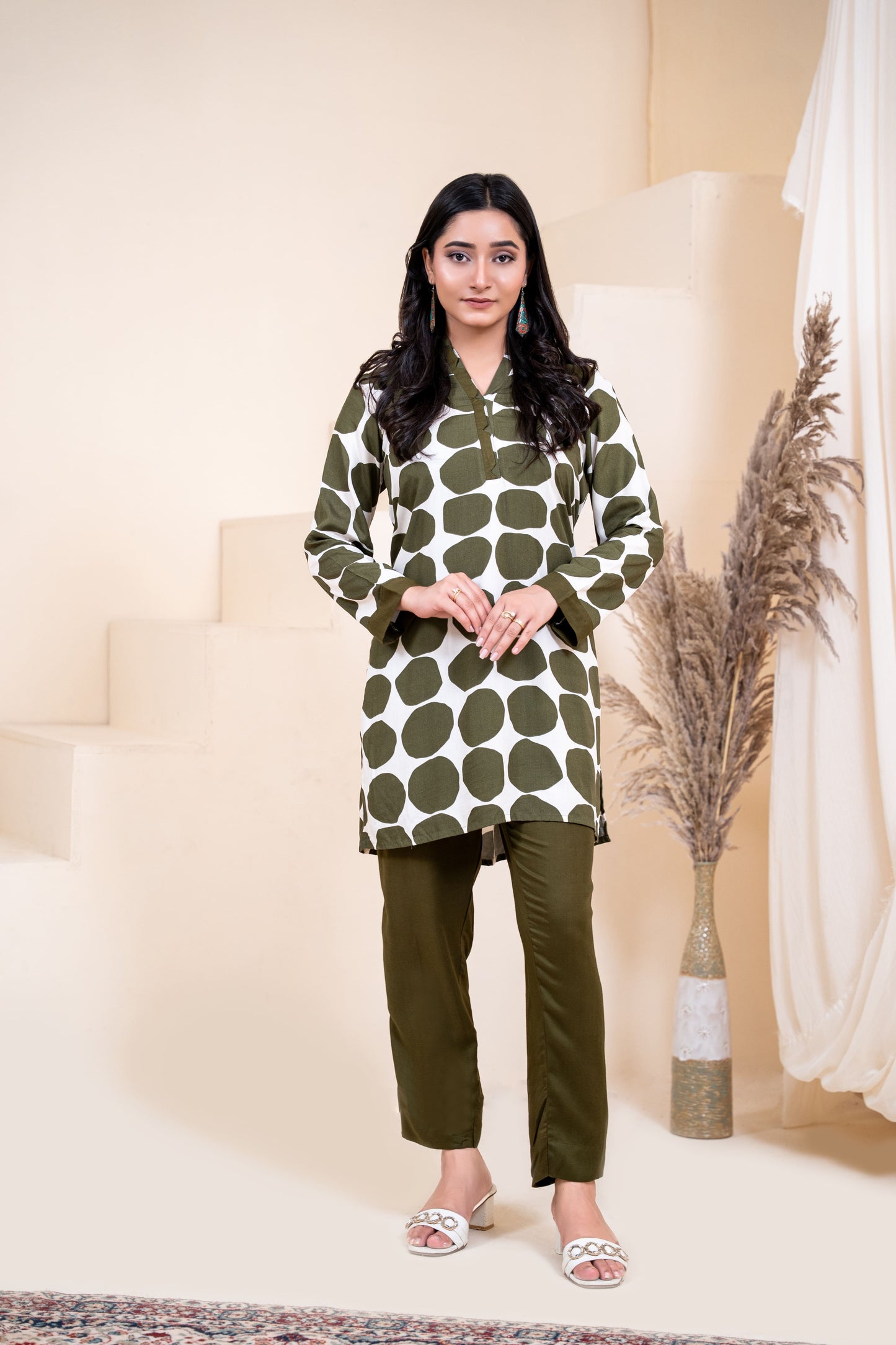 Olive Orb Geometric Co-ord Set