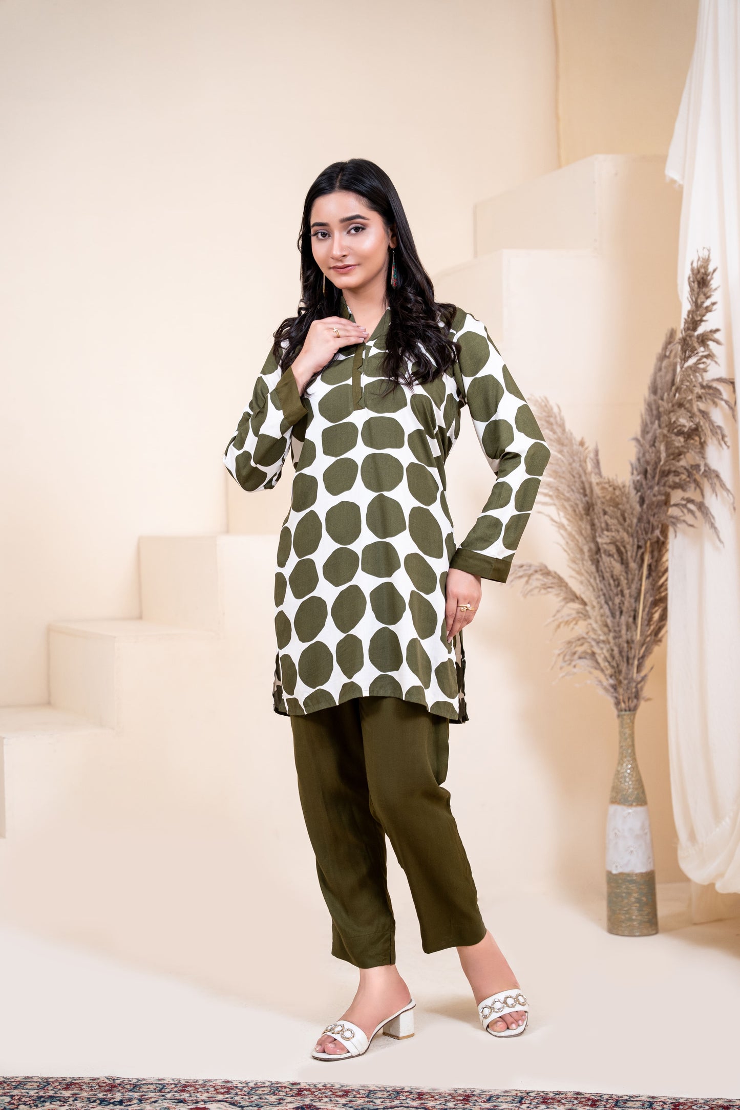 Olive Orb Geometric Co-ord Set