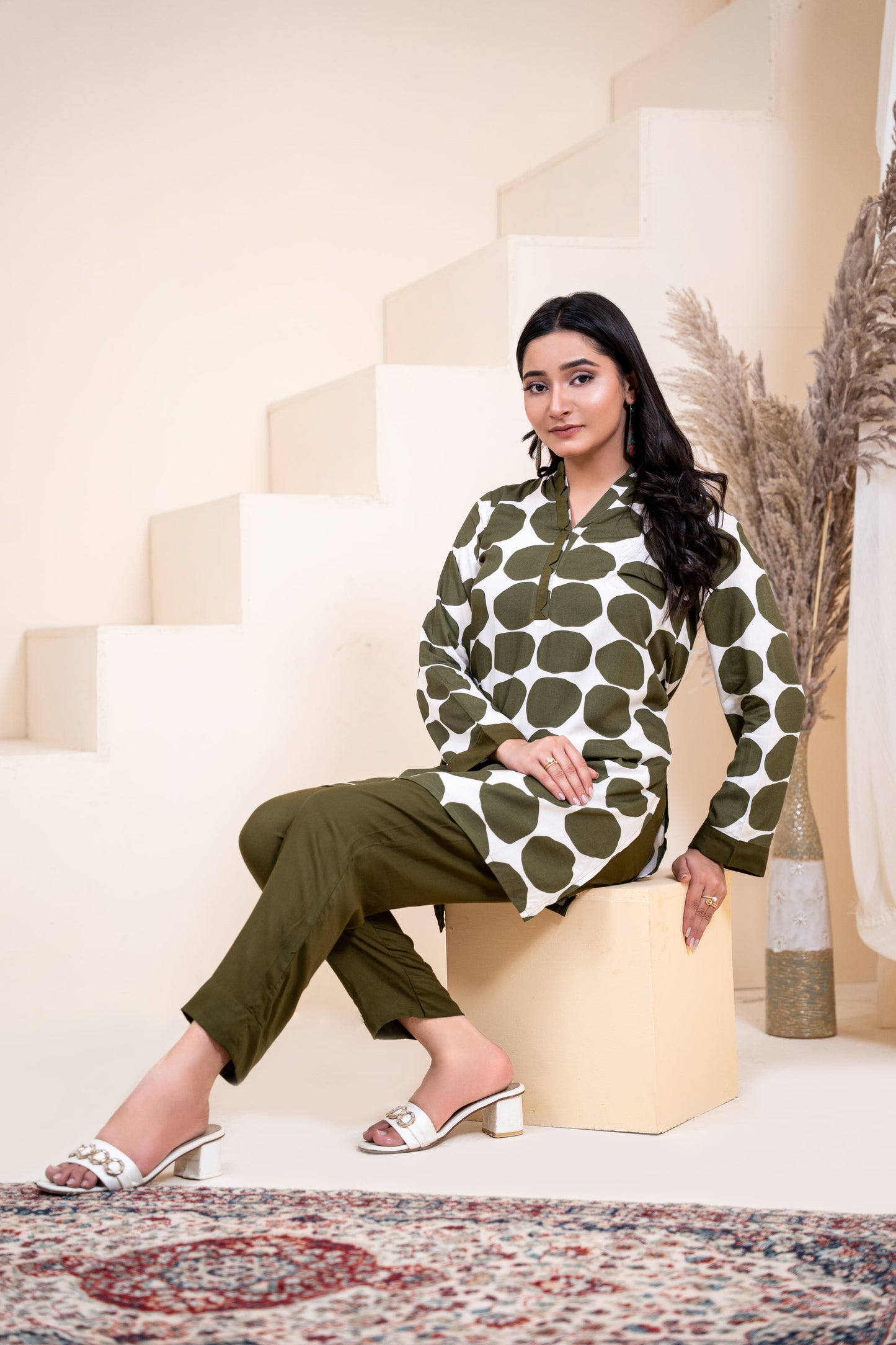 Olive Orb Geometric Co-ord Set