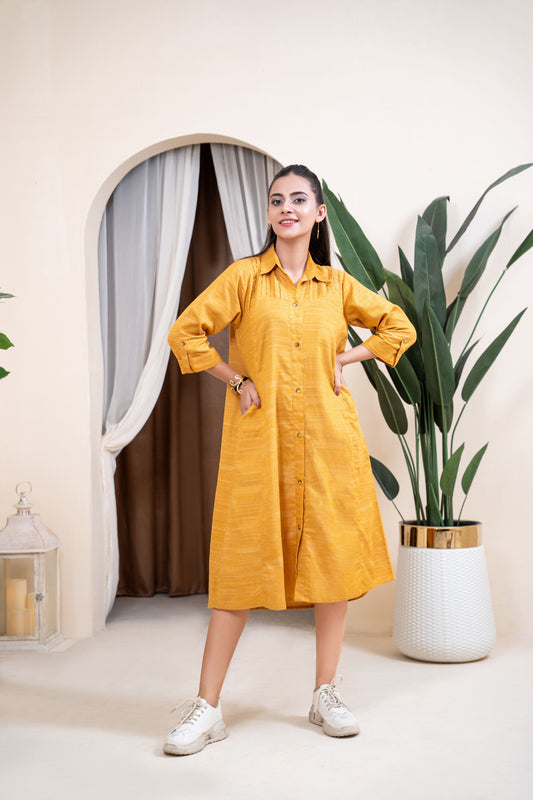 The Saffron Pleated Shirt Dress