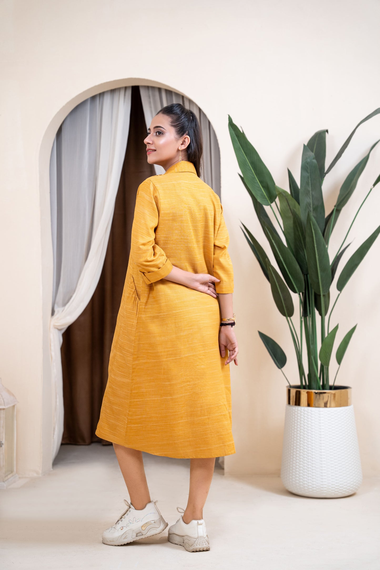 The Saffron Pleated Shirt Dress