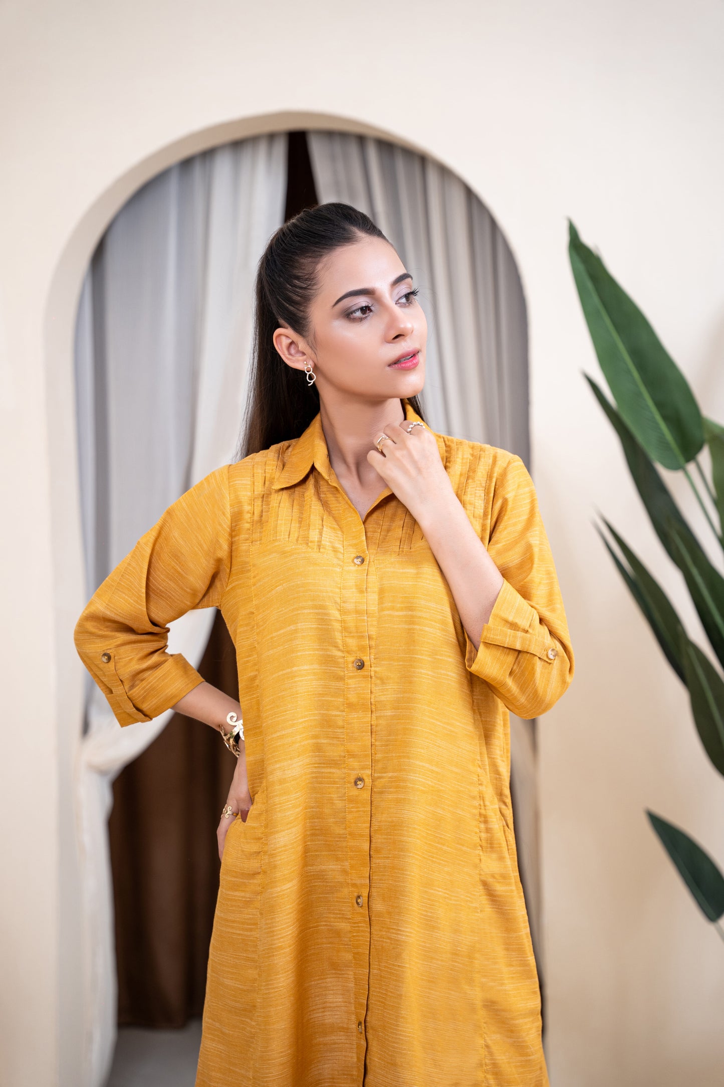 The Saffron Pleated Shirt Dress
