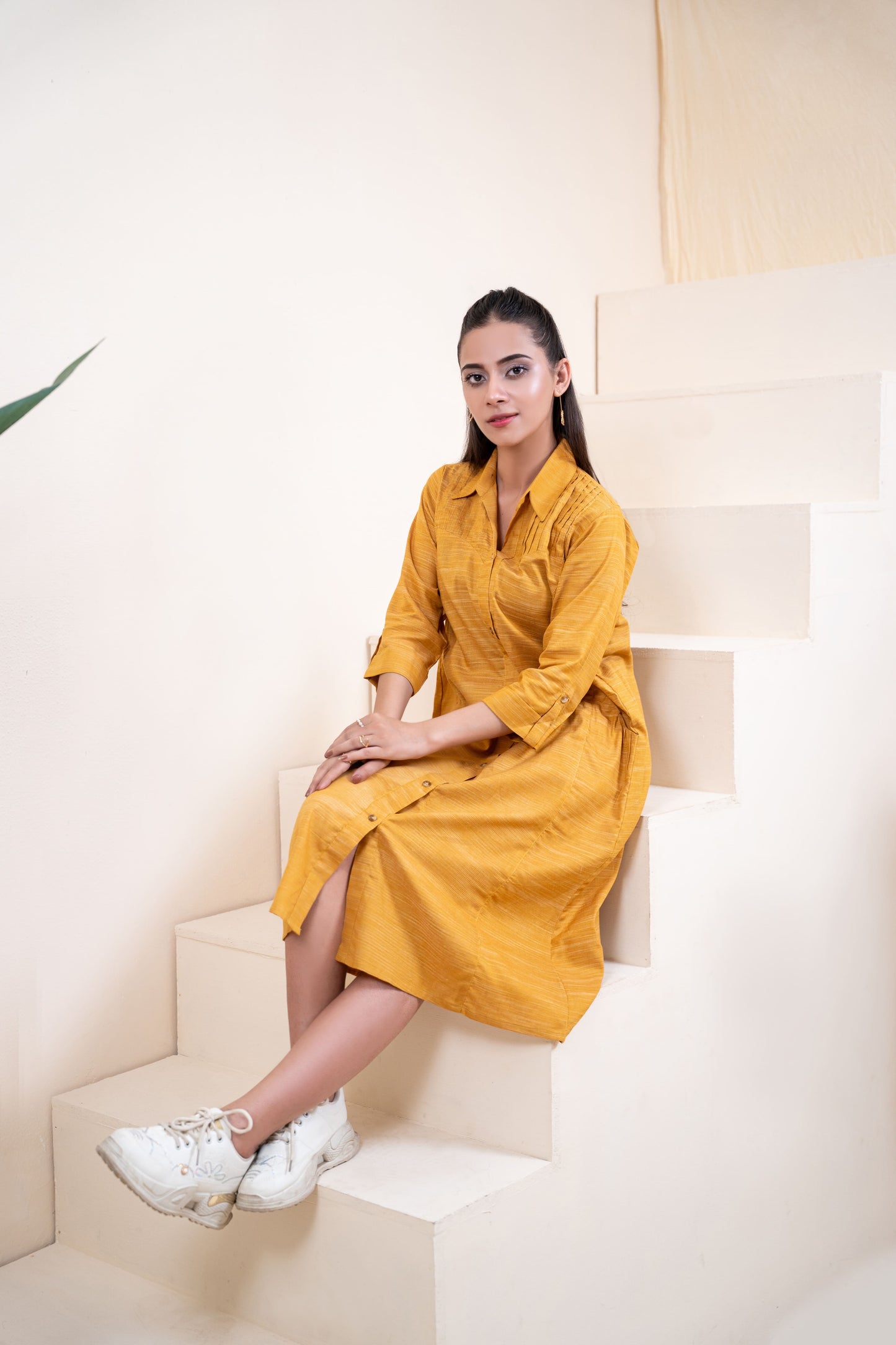 The Saffron Pleated Shirt Dress