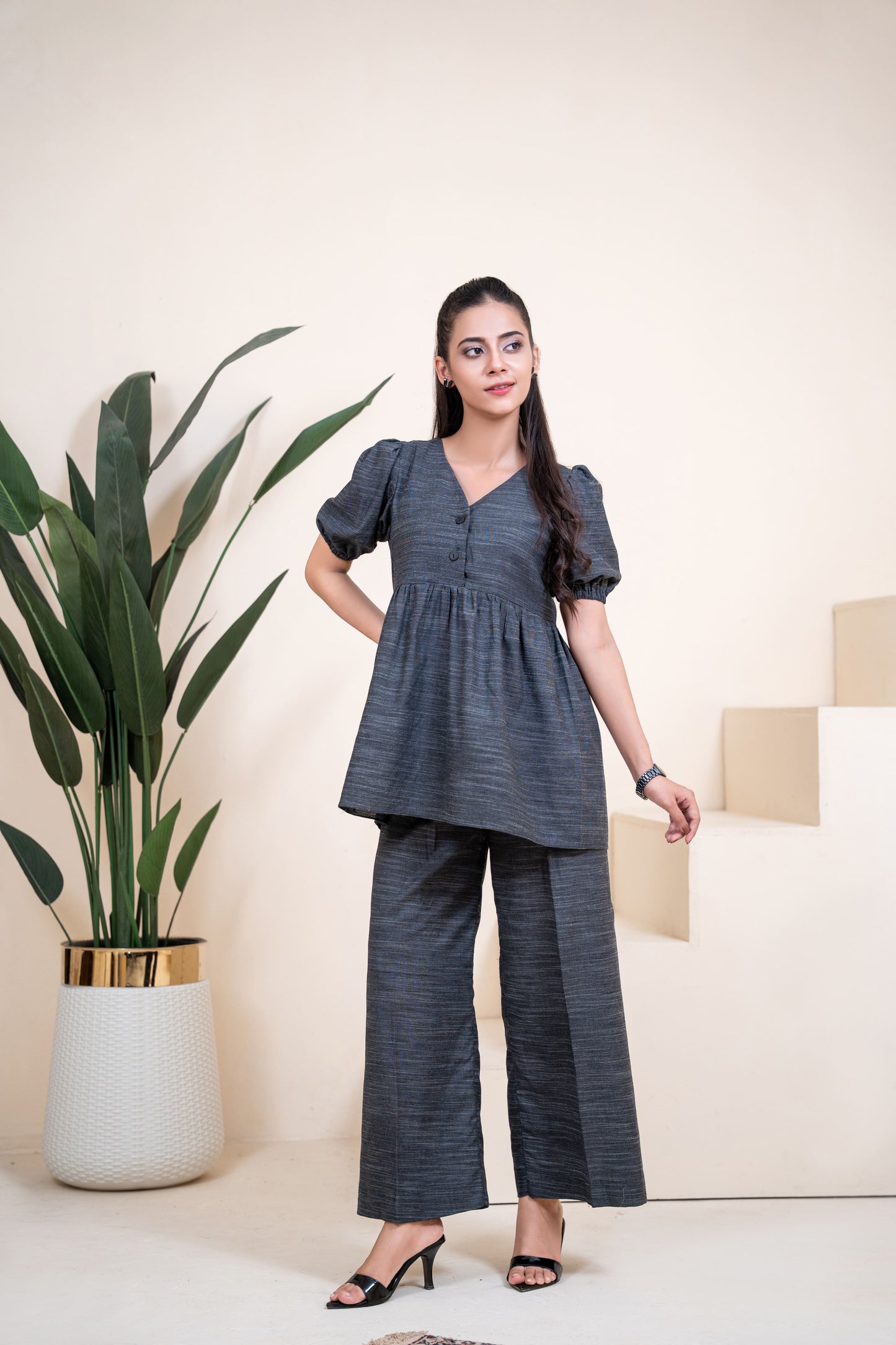 The Charcoal Horizon Peplum Set