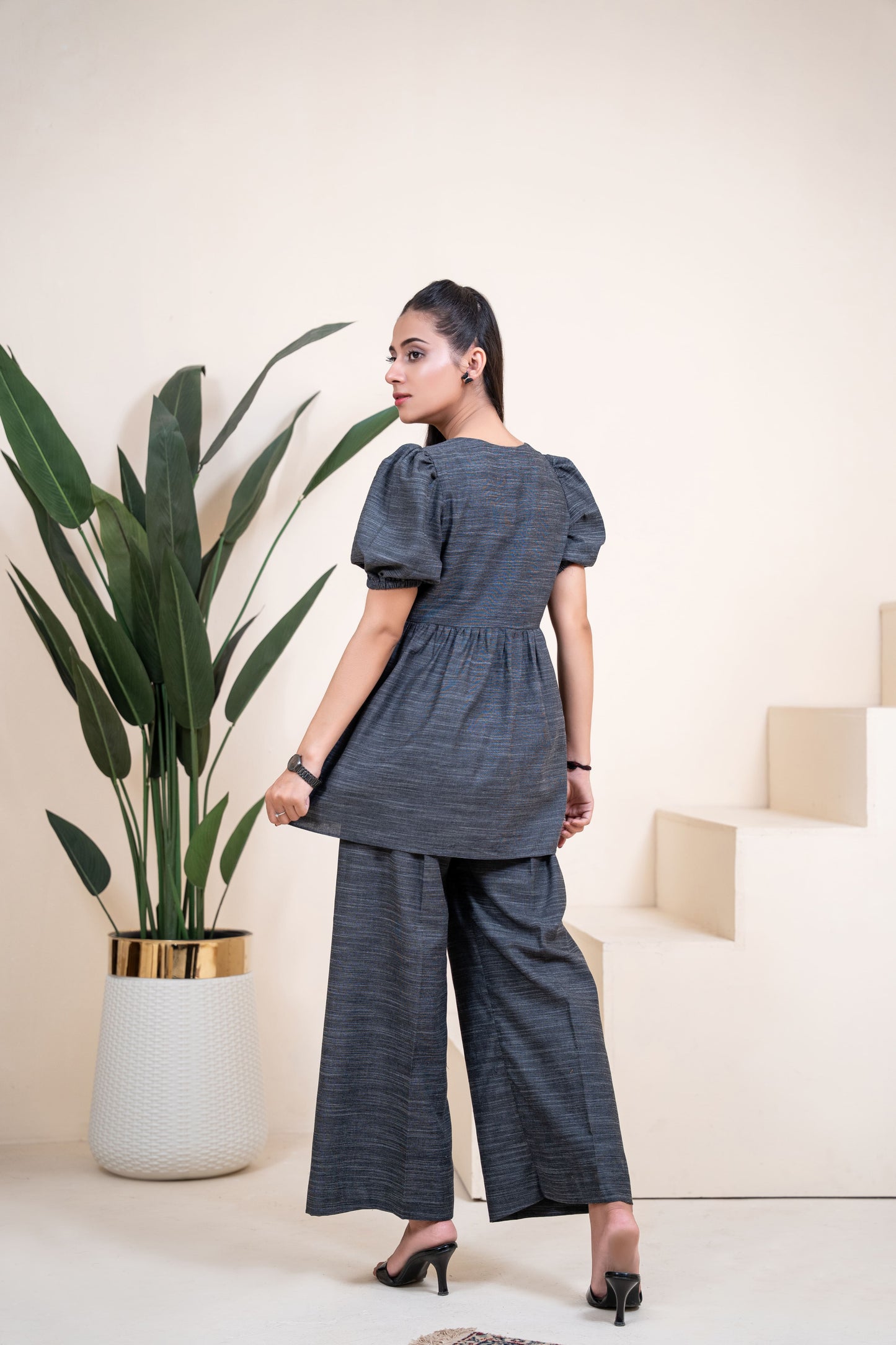 The Charcoal Horizon Peplum Set