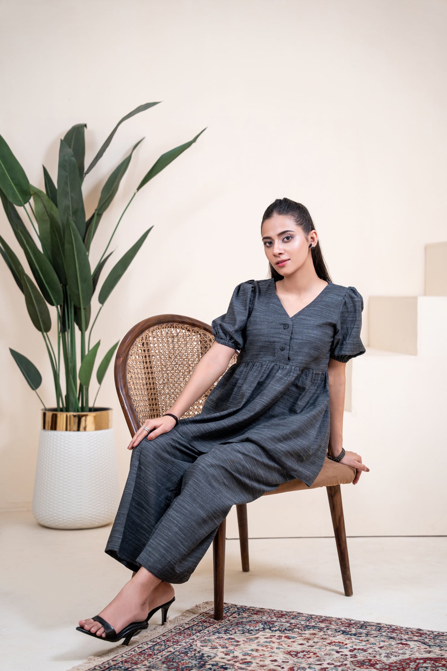 The Charcoal Horizon Peplum Set