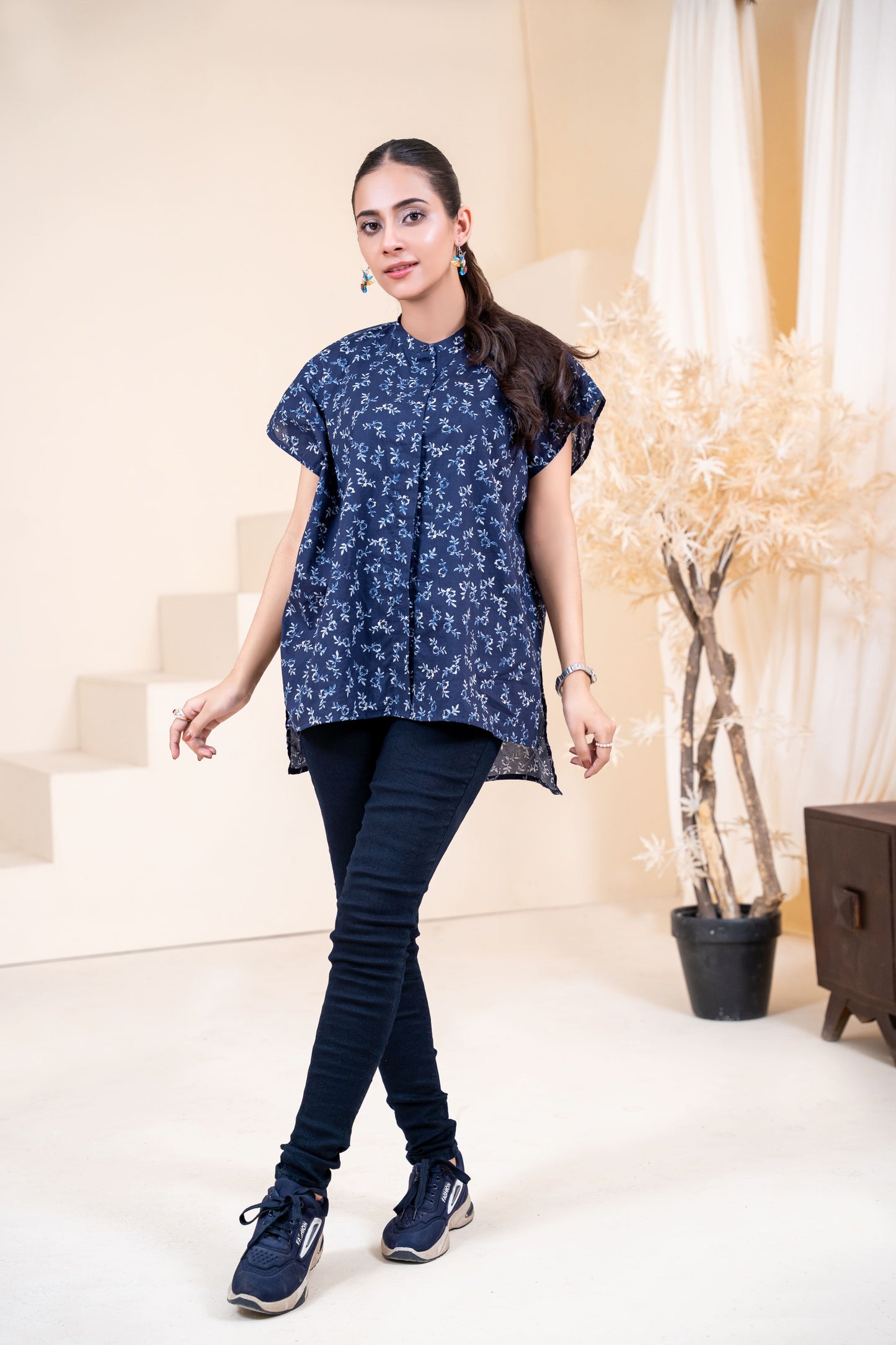 Navy Sprig High-Low Tunic