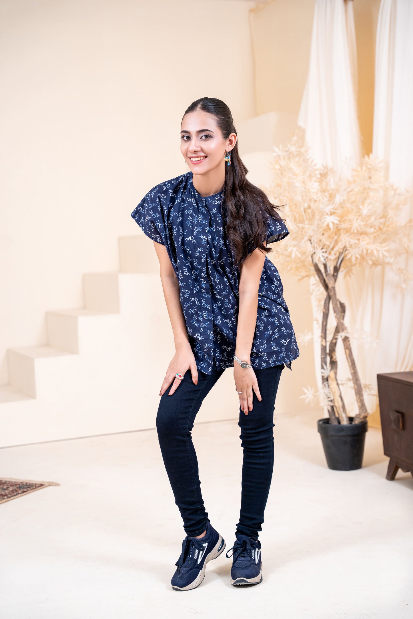 Navy Sprig High-Low Tunic