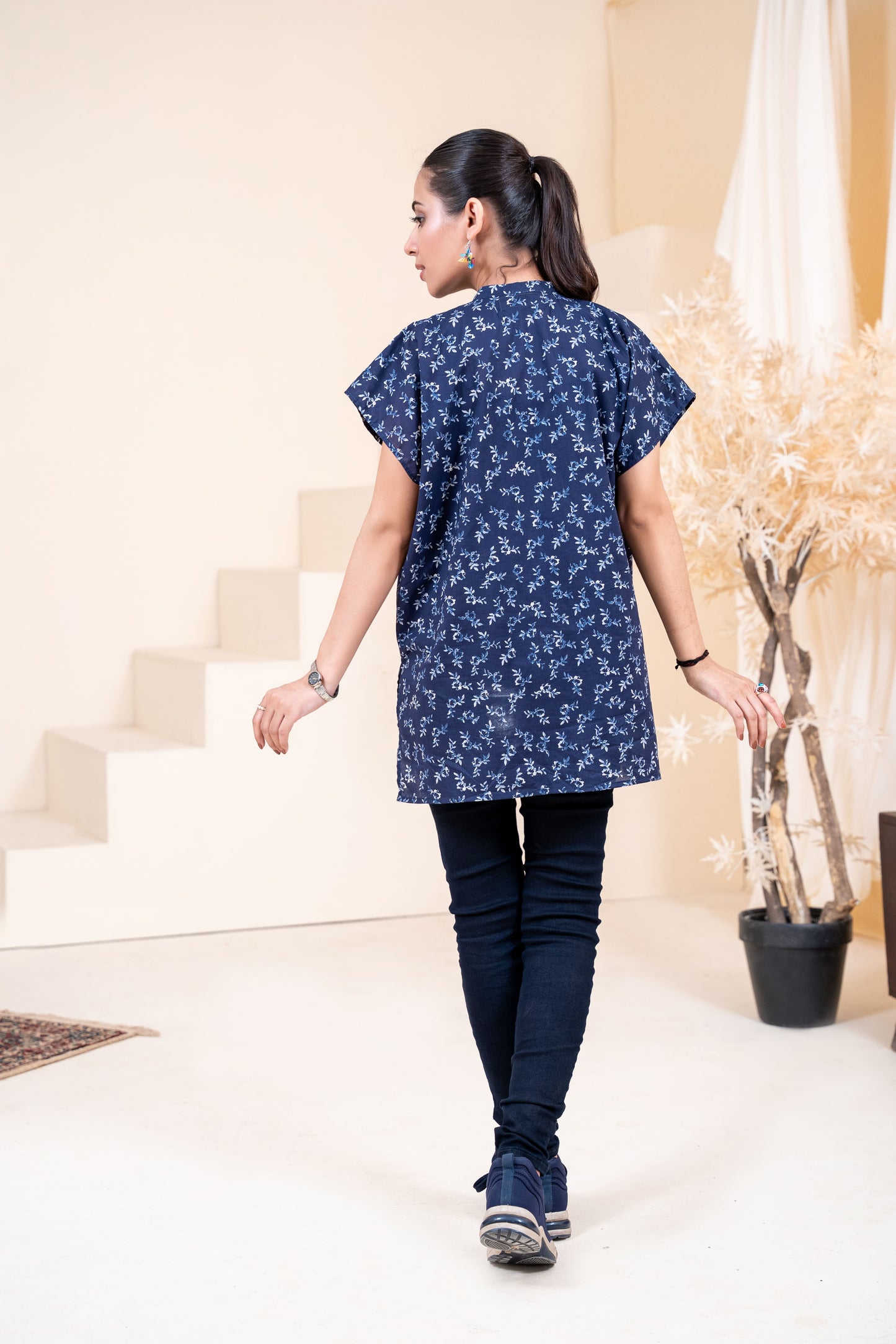 Navy Sprig High-Low Tunic