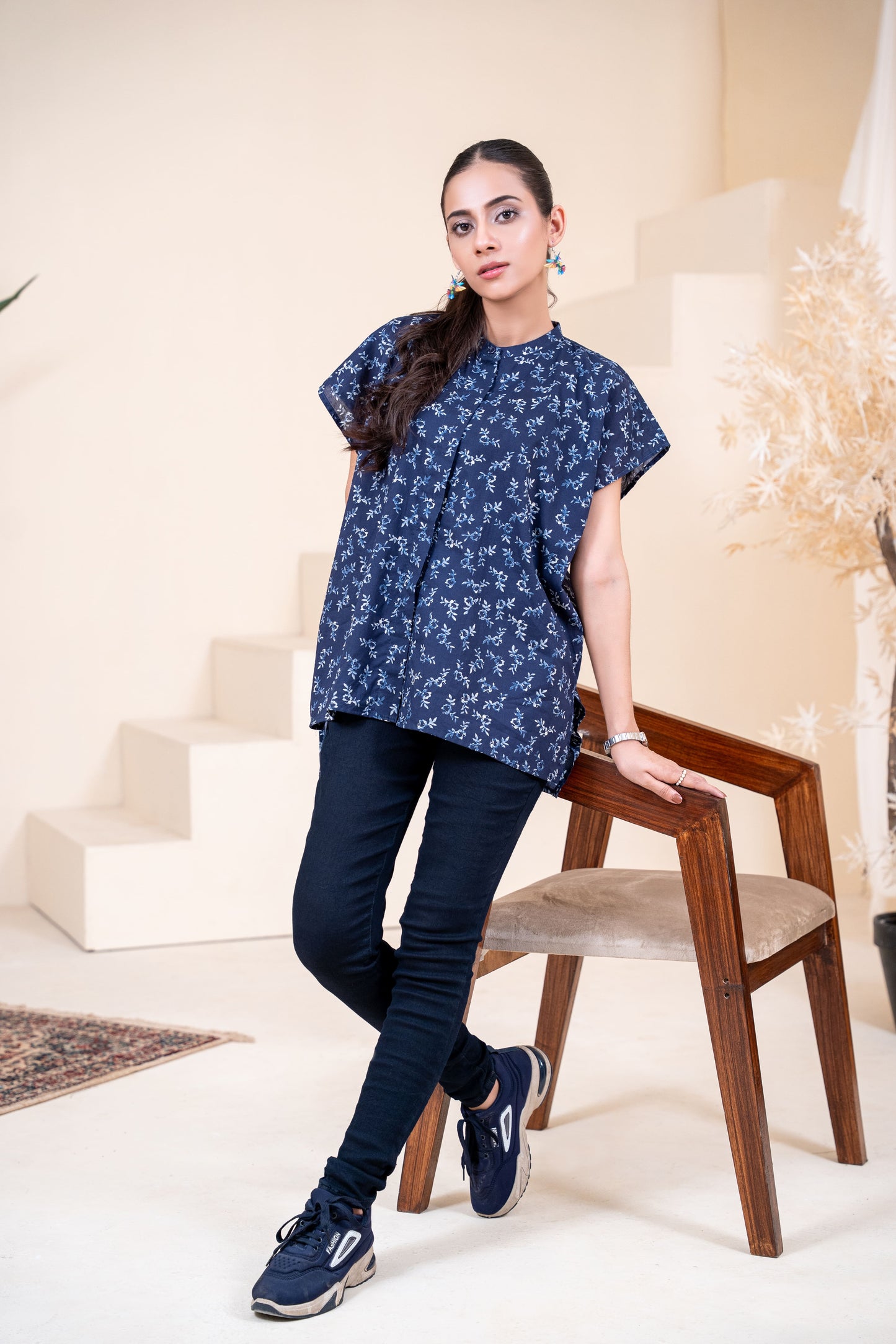 Navy Sprig High-Low Tunic