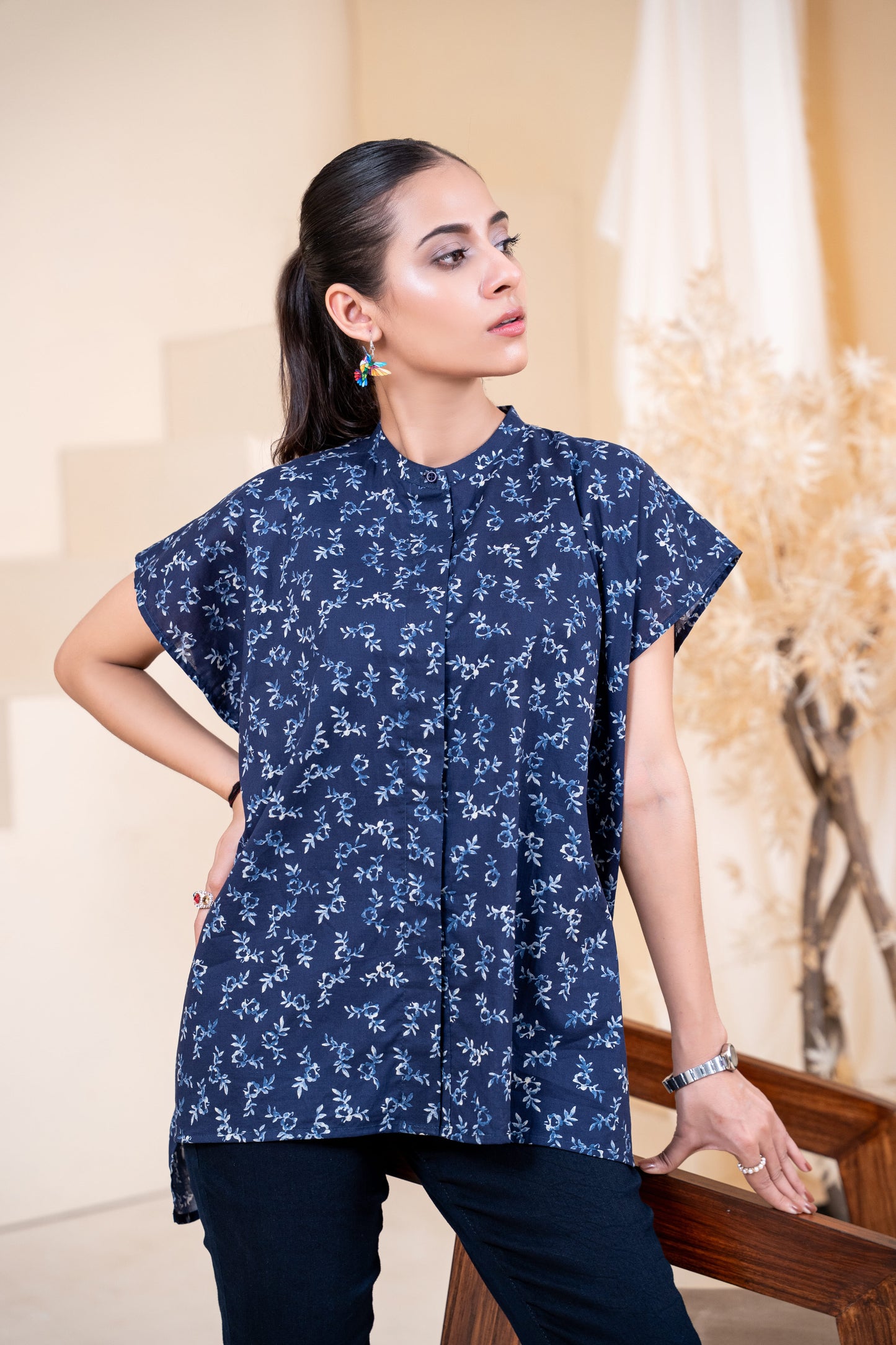 Navy Sprig High-Low Tunic