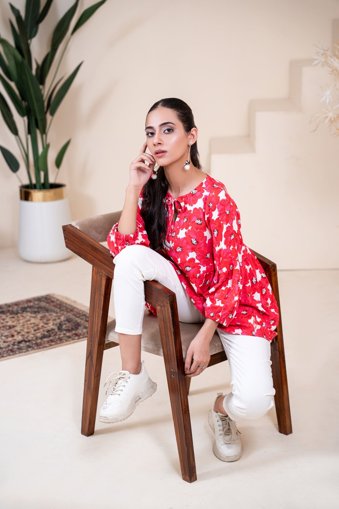 Crimson Bloom Peplum Tunic