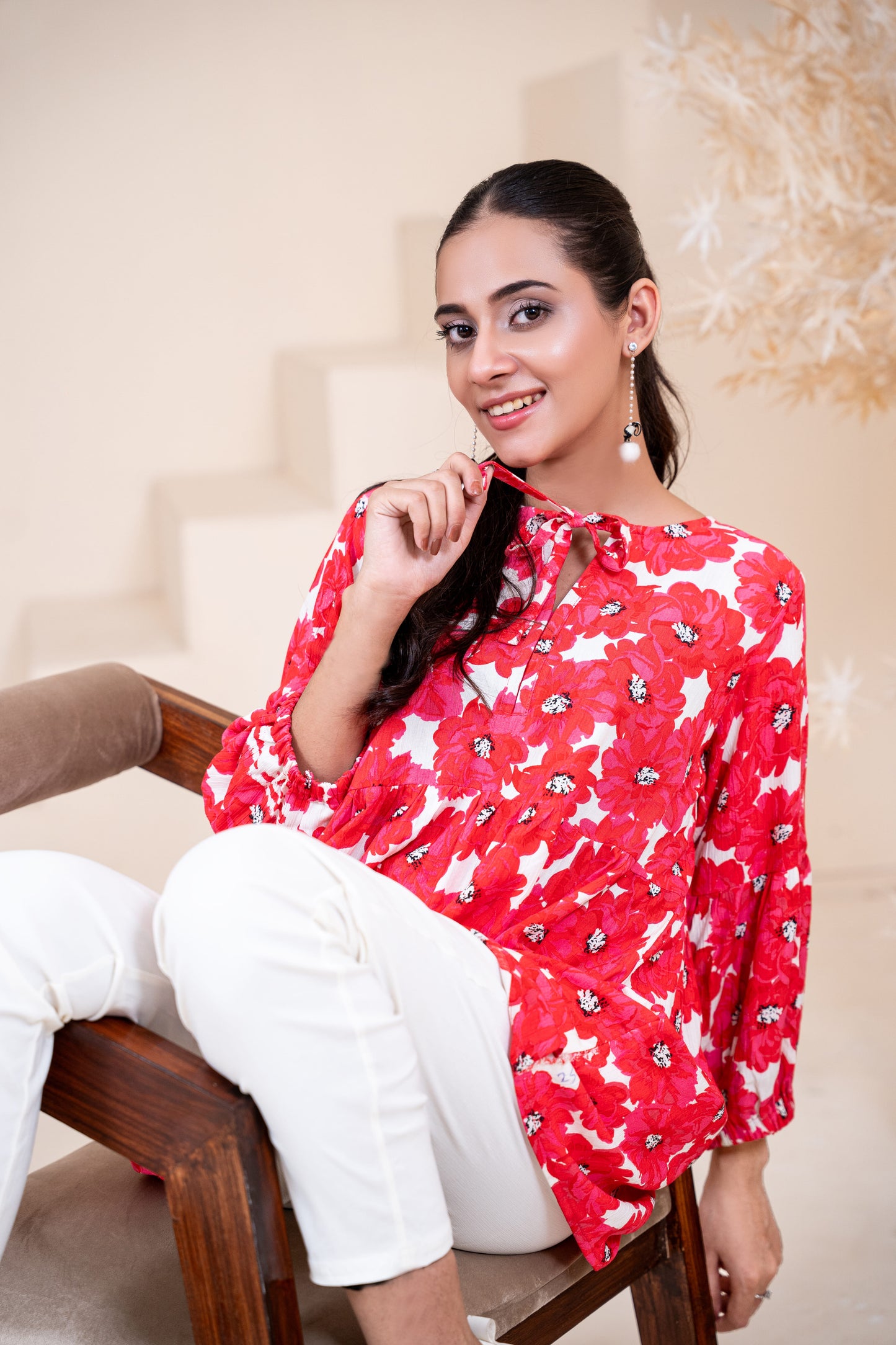 Crimson Bloom Peplum Tunic