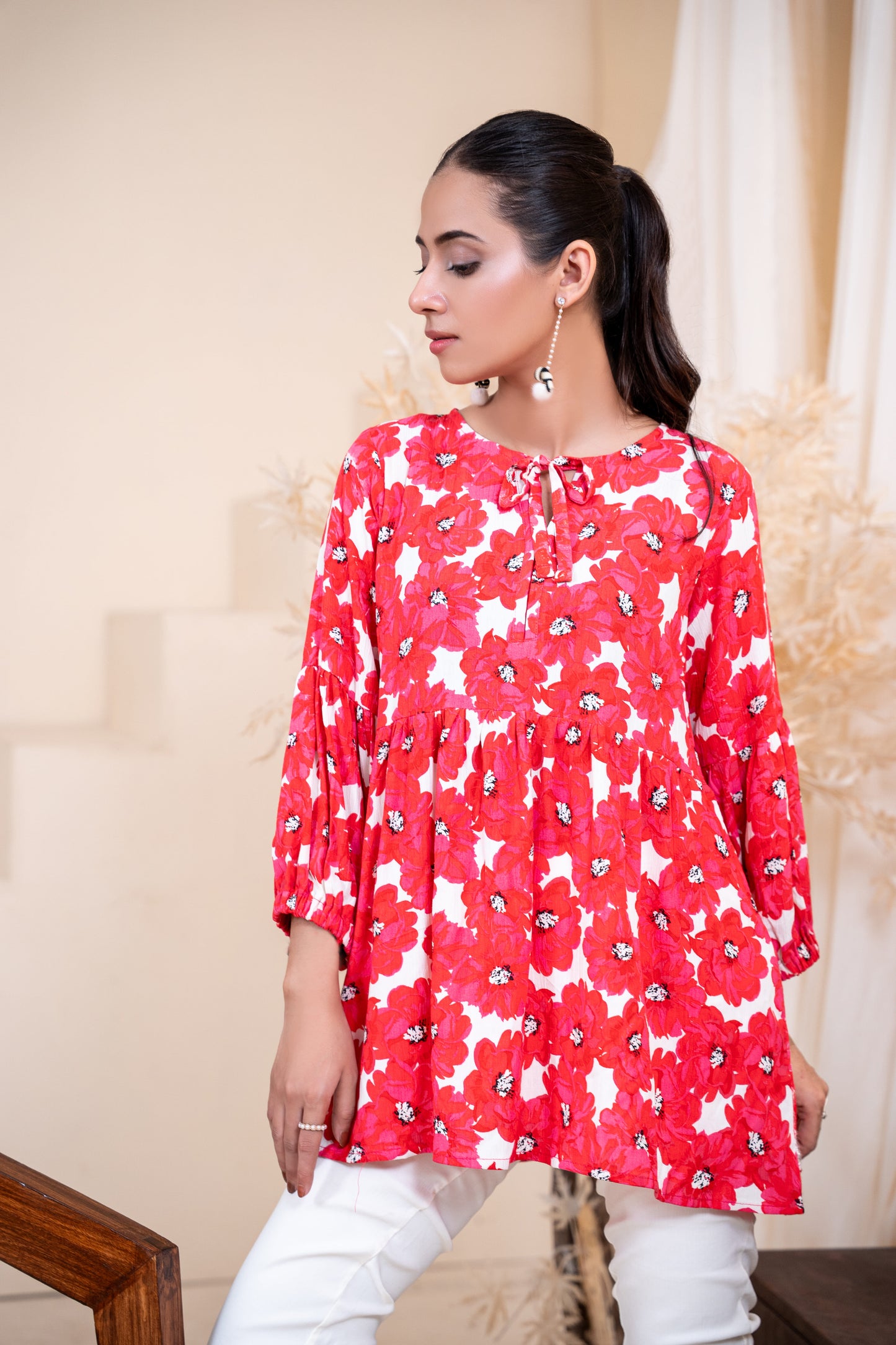 Crimson Bloom Peplum Tunic