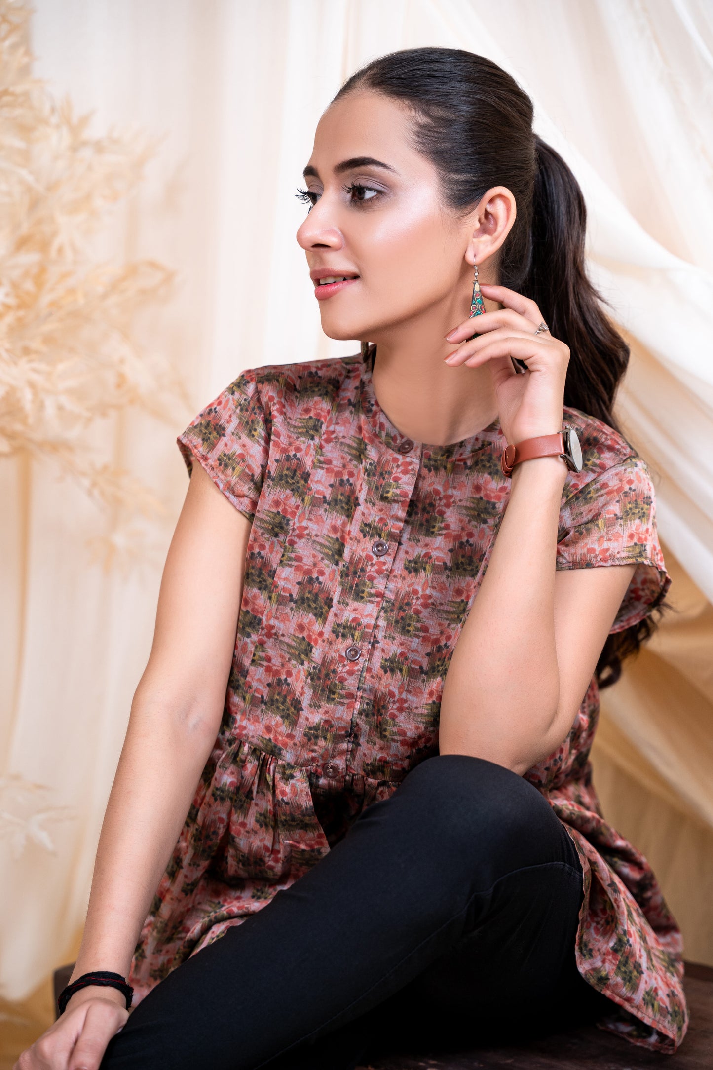 Vintage-Wash Botanical Blouse