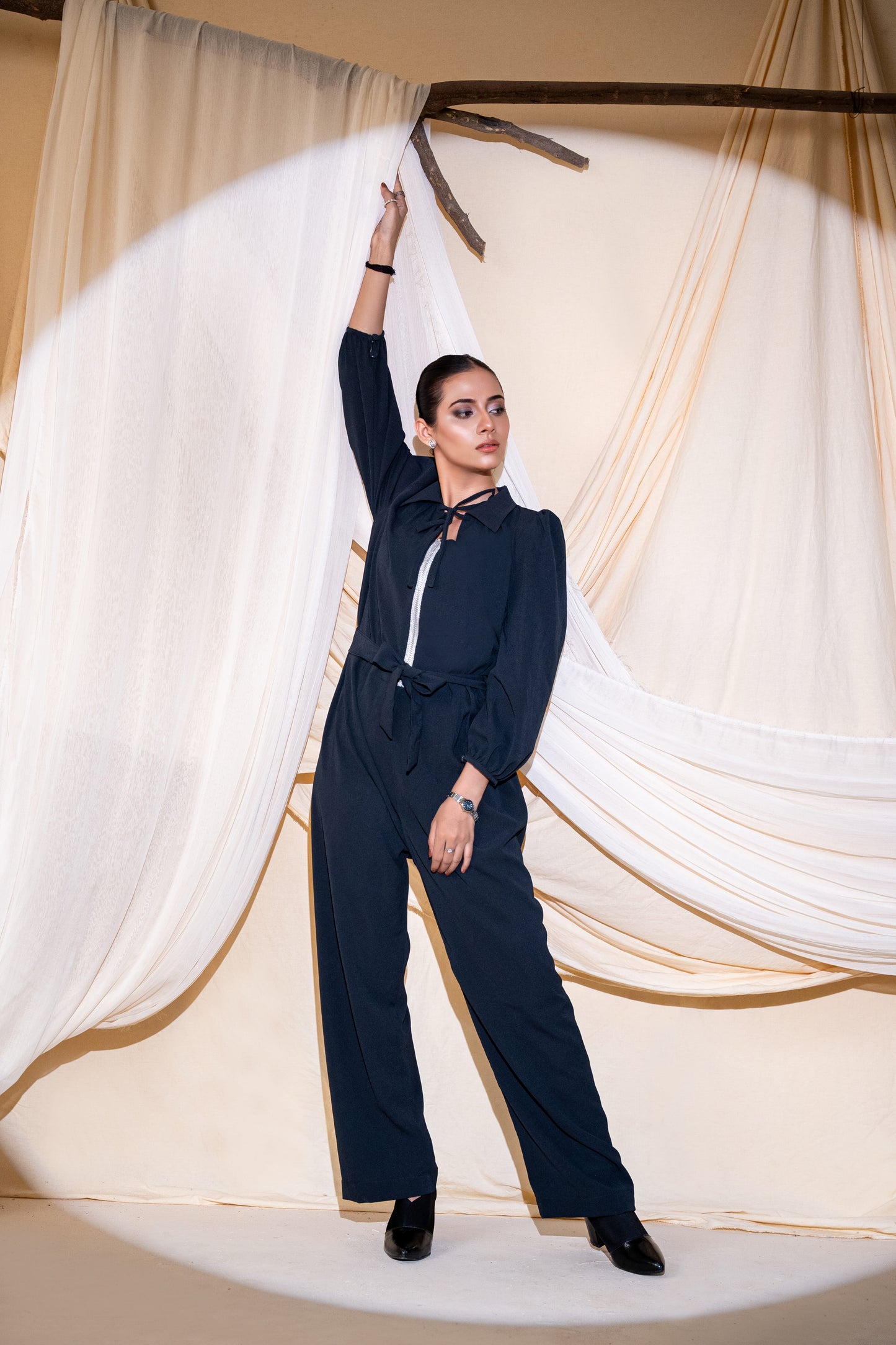 The Midnight Navy Tie-Neck Jumpsuit