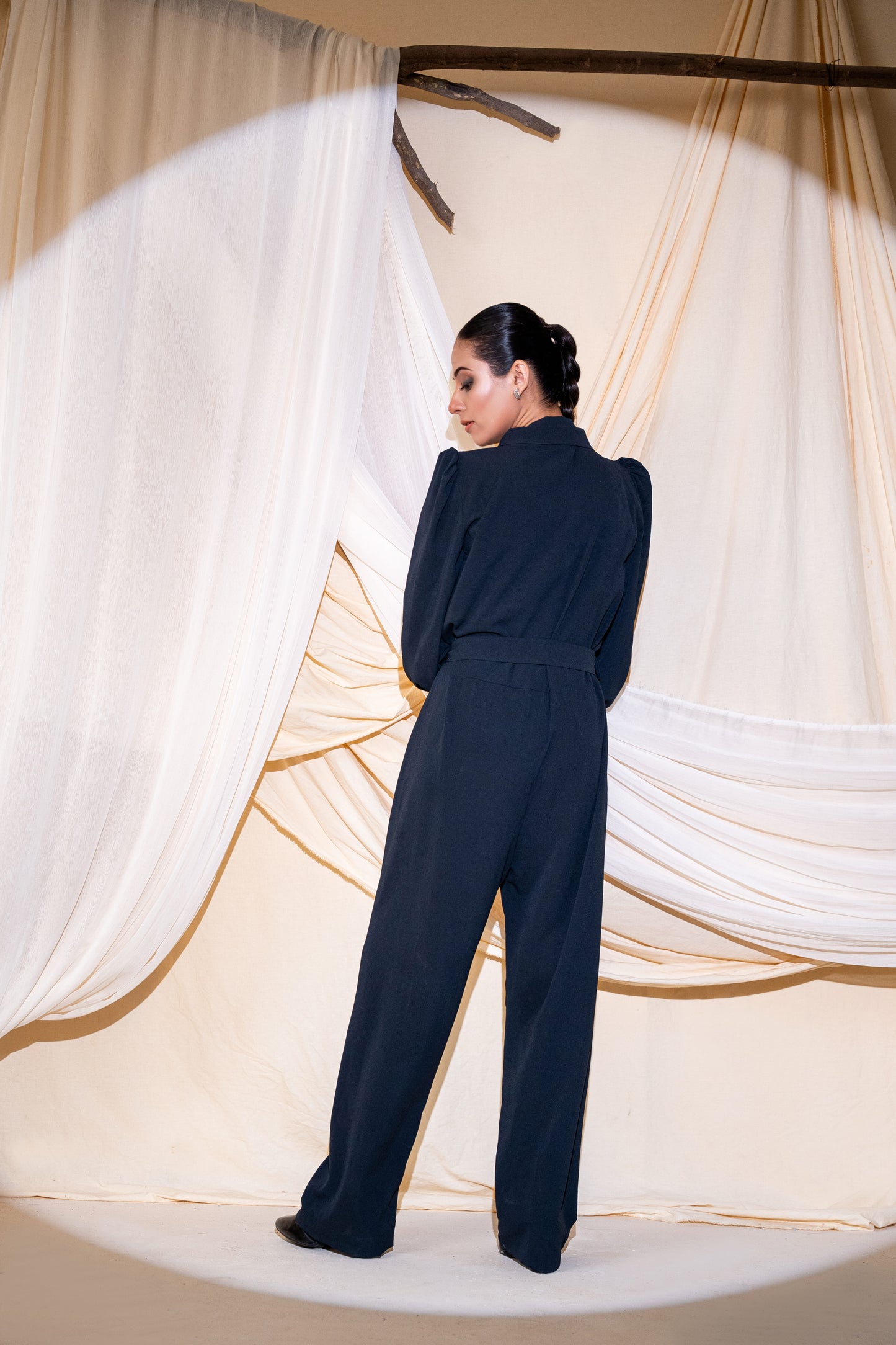 The Midnight Navy Tie-Neck Jumpsuit